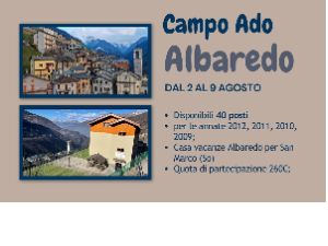 CAMPO  ADOLESCENTI ESTATE 2026 -  ALBAREDO